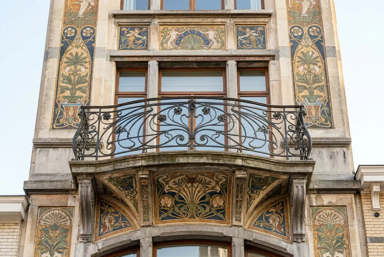 façades Art nouveau rue Américaine, sgraffites et ferronneries