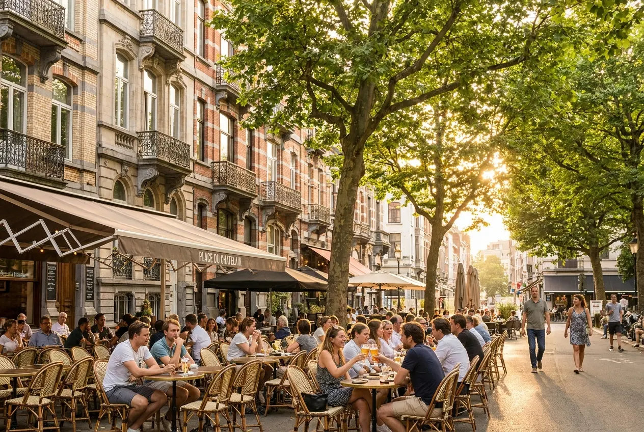place du Châtelain, terrasses et façades bourgeoises du XIXe